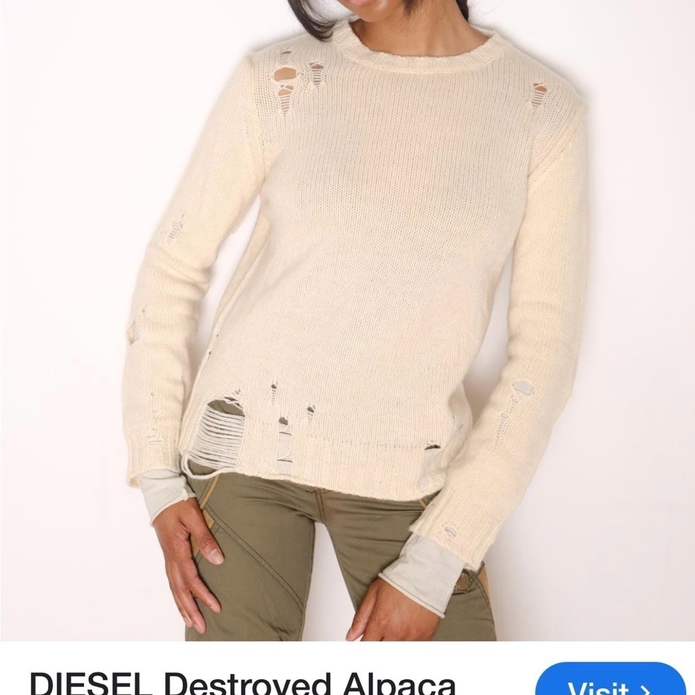 Diesel Distressed alpaca Cream Sweater size medium